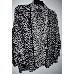 KASPER PM Cardigan Open Front Knit Jacket Black Silver Shimmer Career Party